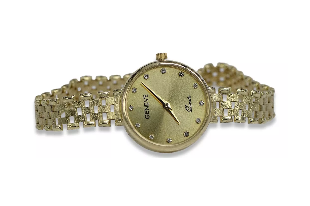 Prześliczny 14K 585 złoty damski zegarek Geneve lw071y