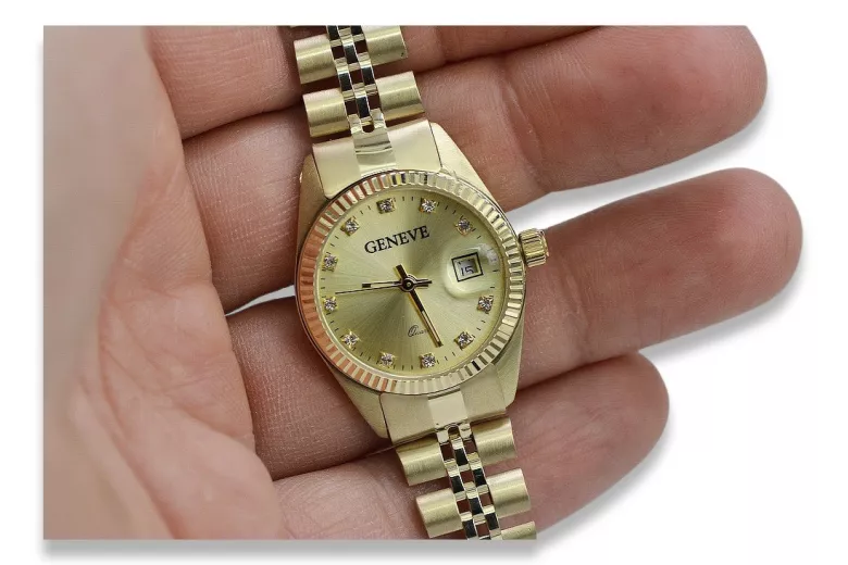 Prześliczny 14k 585 złoty damski zegarek Geneve lw091y