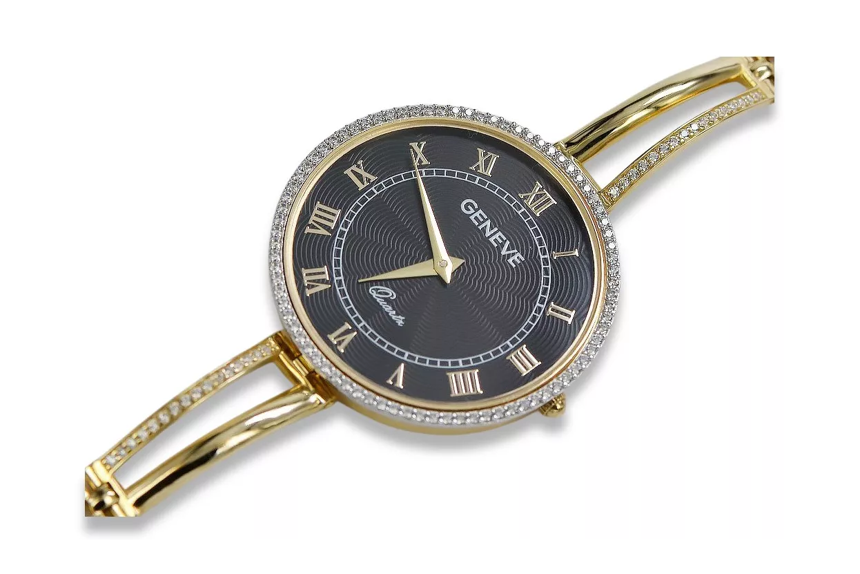 Prześliczny 14K 585 złoty damski zegarek Geneve lw053y