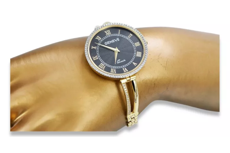 Итальянская желтая 14-кам золото леди часы Geneve lw053y