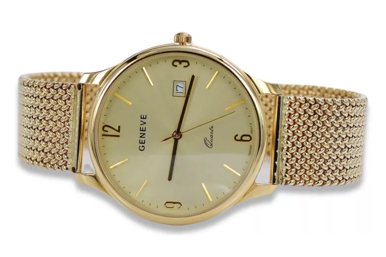 Złoty zegarek męski 14k 585 z bransoletą Geneve mw017y&mbw014y