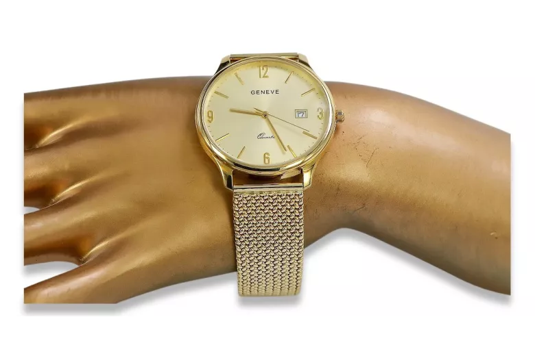 Złoty zegarek męski 14K Geneve, kwarcowy, włoski, 40mm | Zlotychlopak.pl