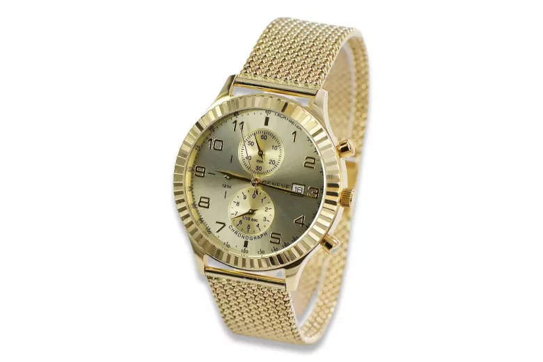 14K Gold Men's Watch, Design italien, Quartz