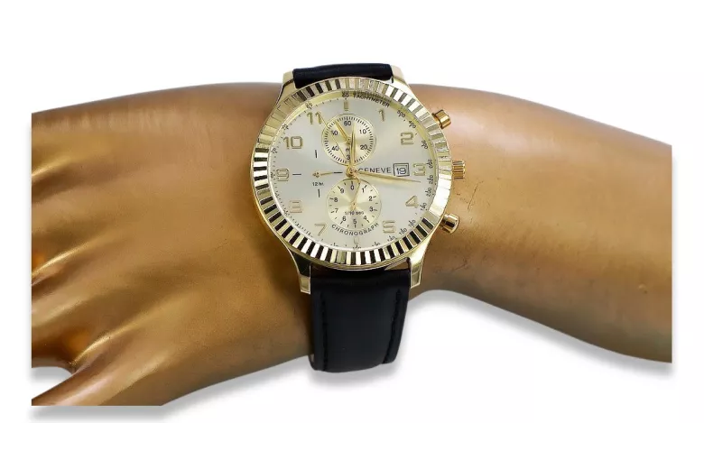 Χρυσό ανδρικό ρολόι Geneve ★ złotychlopak.pl ★ Καθαρό χρυσό 585 333 Χαμηλή τιμή!