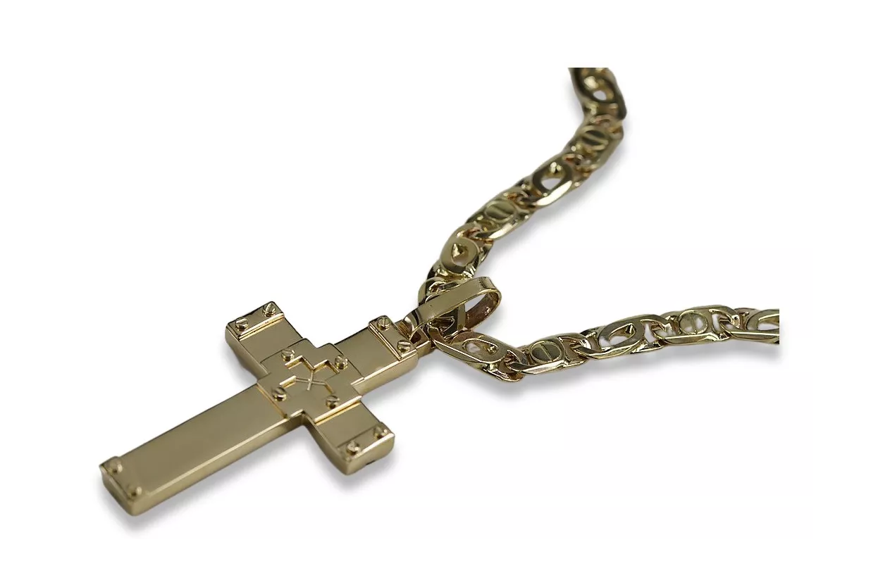 Cruz y cadena católica amarilla italiana de oro de 14k ctc016yM&cc031y