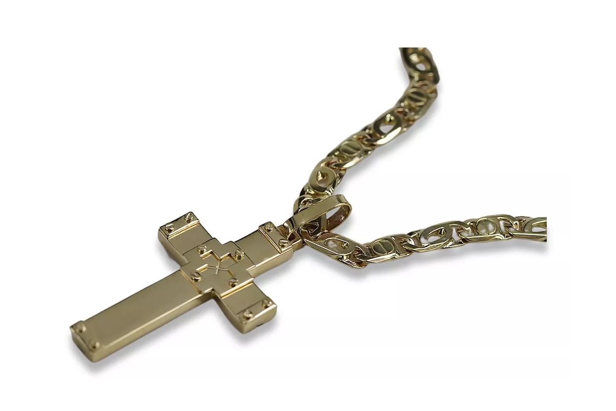 Italian yellow 14k gold  cross & chain ctc016yM&cc031y