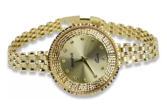 Италиански жълто злато дама часовник Geneve Lady подарък lw116y