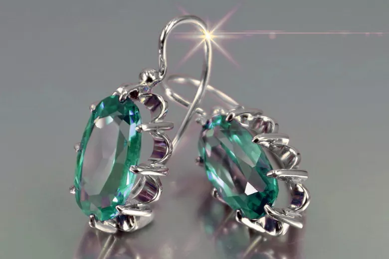 Russisches sowjetisches Silber Rosé vergoldet 925 Alexandrit Rubin Smaragd Saphir Aquamarin Zirkon ... Ohrringe vec039sgp