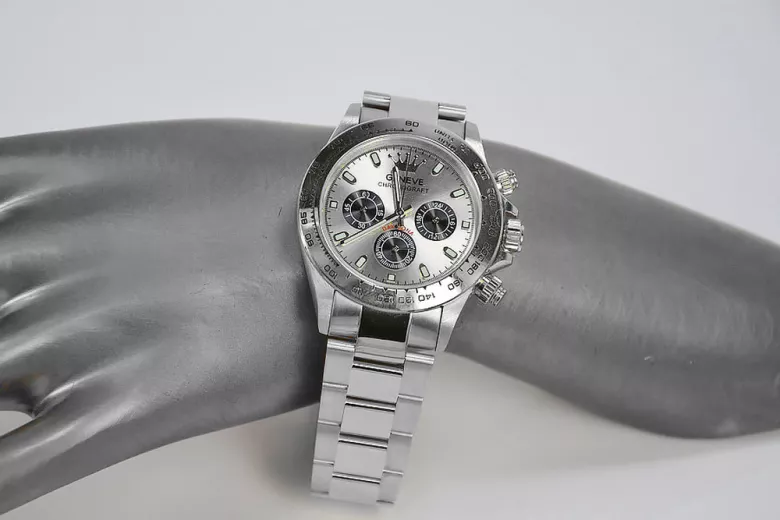 Італійський білий 14k 585 золотий чоловічий годинник Geneve наручний годинник mw014w