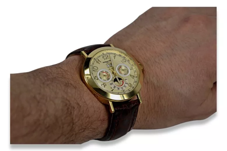 Италиански жълт 14k 585 златен мъжки часовник mw064y
