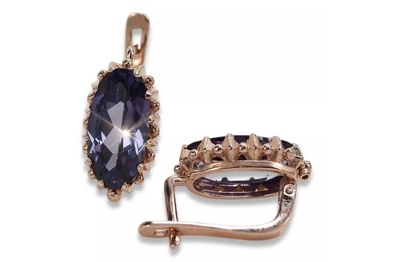 Vintage silver rose gold plated 925 Alexandrite Ruby Emerald Sapphire Aquamarine Zircon ... earrings vec174rp