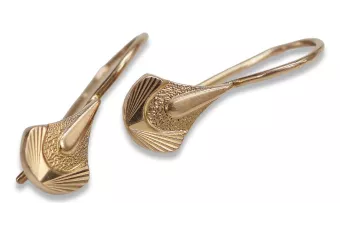 Rosa rusa rosa soviético 14k 585 oro URSS Pendientes de hoja vintage ven112