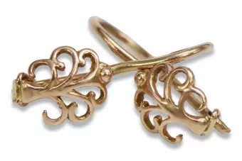 Руска роза розова съветска 14k 585 злато СССР реколта листа обеци ven201