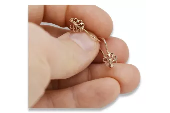 Vintage rose pink 14k 585 gold  Vintage leaf earrings ven201