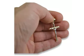 Russische Rose, sowjetisches italienisches gelbes katholisches Kreuz aus 14 Karat Gold, ctc001yw