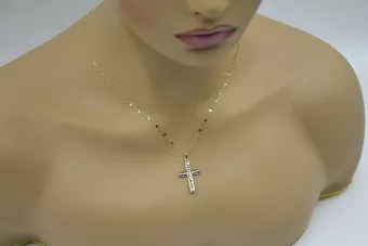 Russische Rose, sowjetisches italienisches gelbes katholisches Kreuz aus 14 Karat Gold, ctc002yw