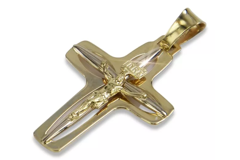 Italienisch Gelb Weiß 14 Karat Gold Katholisches Jesuskreuz ctc009yw