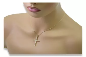 Auksinis katalikų kryžius su cirkoniais 14k 585 kryžminis pakabukas su Jėzaus geltonu auksu ctc011y