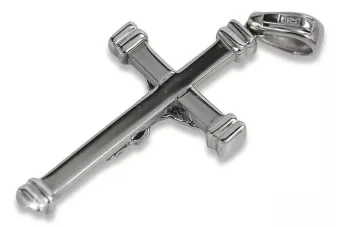 Krzyżyk Katolicki z białego złota 14k 585 zawieszka z Jezusem ctc014w