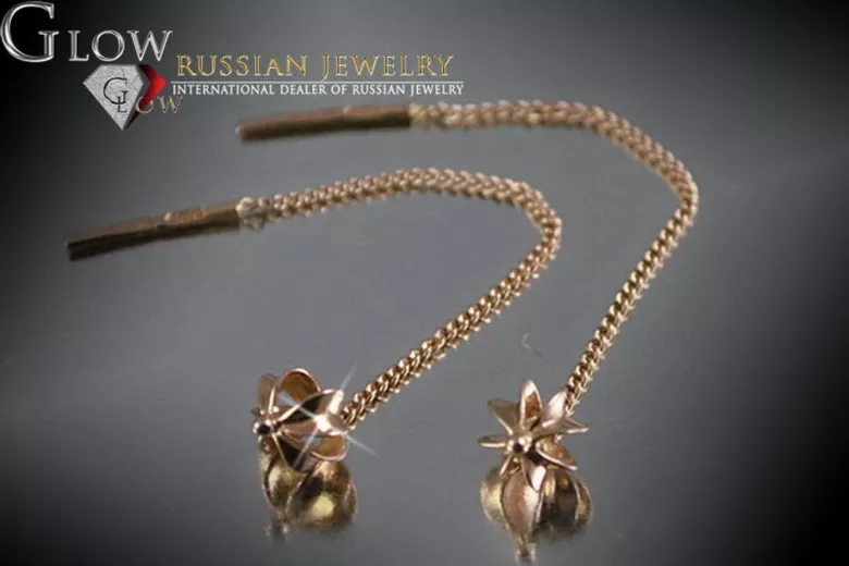 Russische Rose Rosa Sowjet 14k 585 Gold UdSSR Vintage Hängende Ohrringe ven012