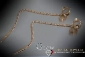 Русская роза розовая Советская 14к 585 золото СССР Винтаж Подвесные серьги ven012
