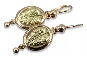 Vintage różowe złoto kolczyki listki 14k 585 ZSRR Vintage ven045