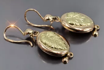 Vintage rose pink 14k 585 gold  Vintage leaf earrings ven045