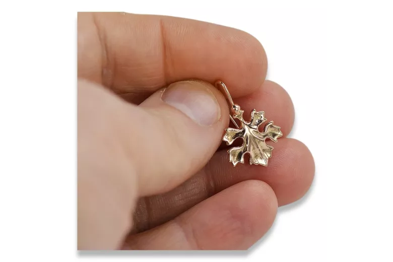 Rose pink 14k 585 gold  Vintage leaf earrings ven047