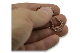 Rosa rusa rosa soviético 14k 585 oro URSS Vintage Pendientes Gipsy ven075