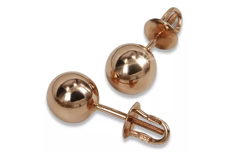 Vintage rose pink 14k 585 gold  Vintage ball earrings ven085