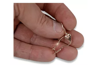 Vintage rose pink 14k 585 gold  Vintage heart earrings ven090