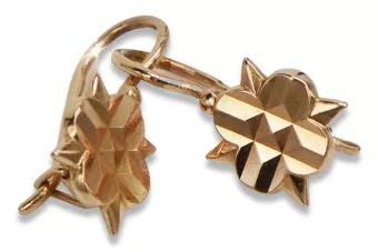 Rosa rusa rosa soviético 14k 585 oro URSS Pendientes de hoja vintage ven098