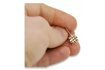 Rosa rusa rosa soviético 14k 585 oro URSS Pendientes de hoja vintage ven098