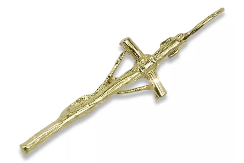 Katholisches Papstkreuz aus Gold, 14 Karat 585, Anhänger mit Jesus-Gelbgold ctc020y