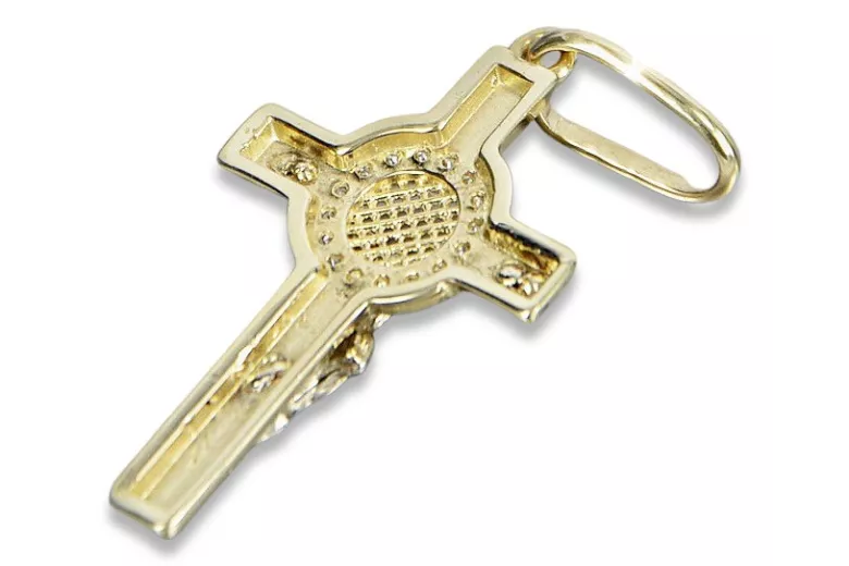 Złoty krzyż Katolicki 14k 585 zawieszka krzyżyk z Jezusem żółte złoto ctc024y
