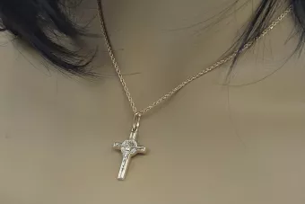 Auksinis kryžius Katalikų 14k 585 pakaba kryžius su Jėzumi raudonas auksas ctc024r