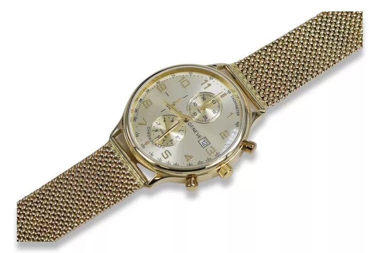 Желтые 14k 585 золотые мужские часы Geneve mw005y&mbw014y