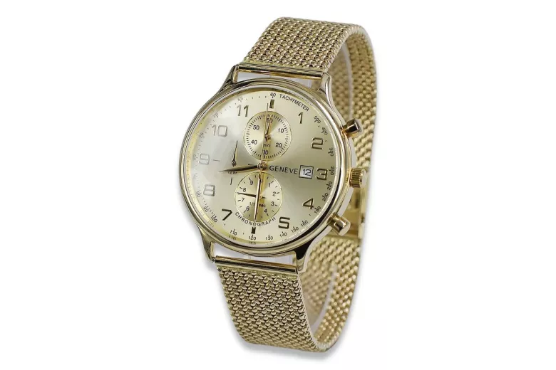 14k 585 aukso laikrodis su vyrų apyranka Geneve mw005y&mbw014y