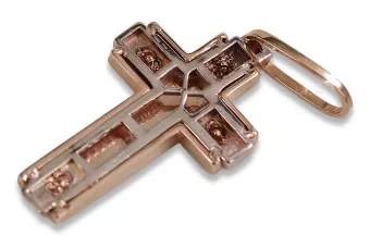 Krzyżyk Katolicki z czerwonego różowego złota 14k 585 ctc025r