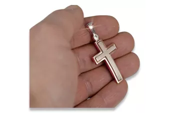 Katalikų kryžius iš raudono rožinio aukso 14k 585 pakaba ctc026r