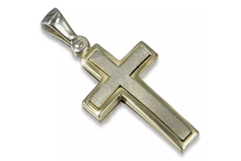 Italienisch 14k gelb weiß Russische Rose Sowjetisch 14k Gold Katholisches Kreuz ctc026yw