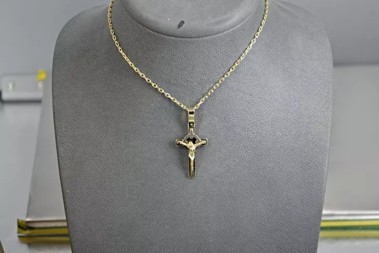 Złoty krzyż Katolicki 14k 585 zawieszka krzyżyk z Jezusem żółte złoto ctc089y