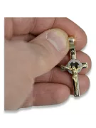 Złoty krzyż Katolicki 14k 585 zawieszka krzyżyk z Jezusem czerwonebiałe złoto ctc089rw