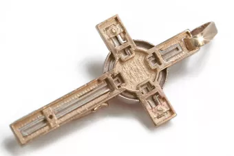 Aukso kryžius Katalikų 14k 585 pakaba kryžius su Jėzumi iš raudono rožinio balto aukso ctc096wr