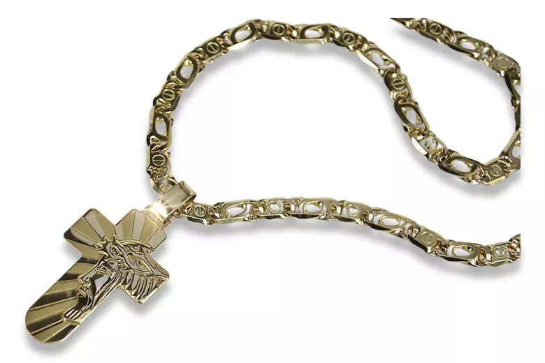 Złoty krzyżyk Katolicki z łańcuszkiem z 14k 585 żółtego złota ctc023y&cc031y