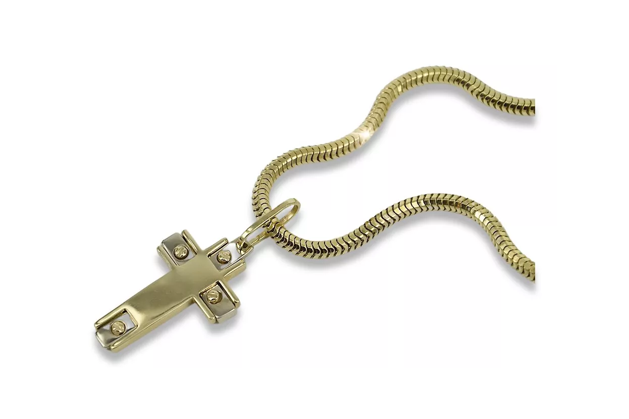 Жълт 14k златен католически кръст змия верига ctc025yw & cc020y