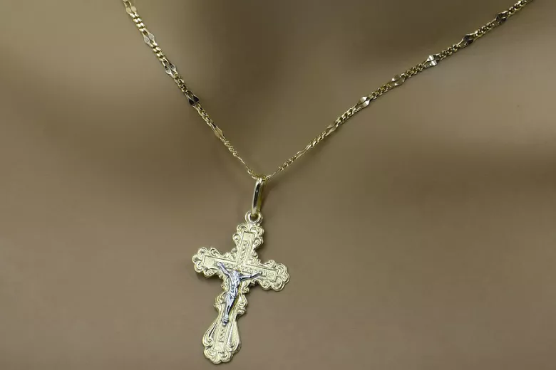 Złoty krzyż Prawosławny 14k 585 zawieszka krzyżyk żółte białe złoto oc002yw