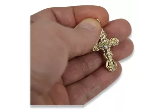 Auksinis stačiatikių kryžius 14k 585 kryžiaus pakabukas geltono aukso oc002m
