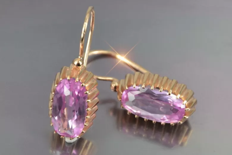 Russische Sowjetische Rose Pink 14k 585 Gold Ohrringe vec047 Alexandrit Rubin Smaragd Saphir ...