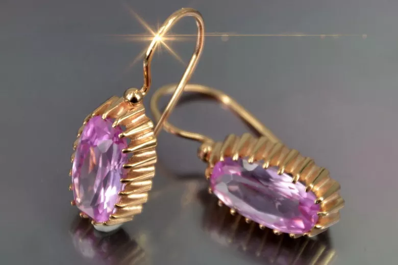 Russische Sowjetische Rose Pink 14k 585 Gold Ohrringe vec047 Alexandrit Rubin Smaragd Saphir ...